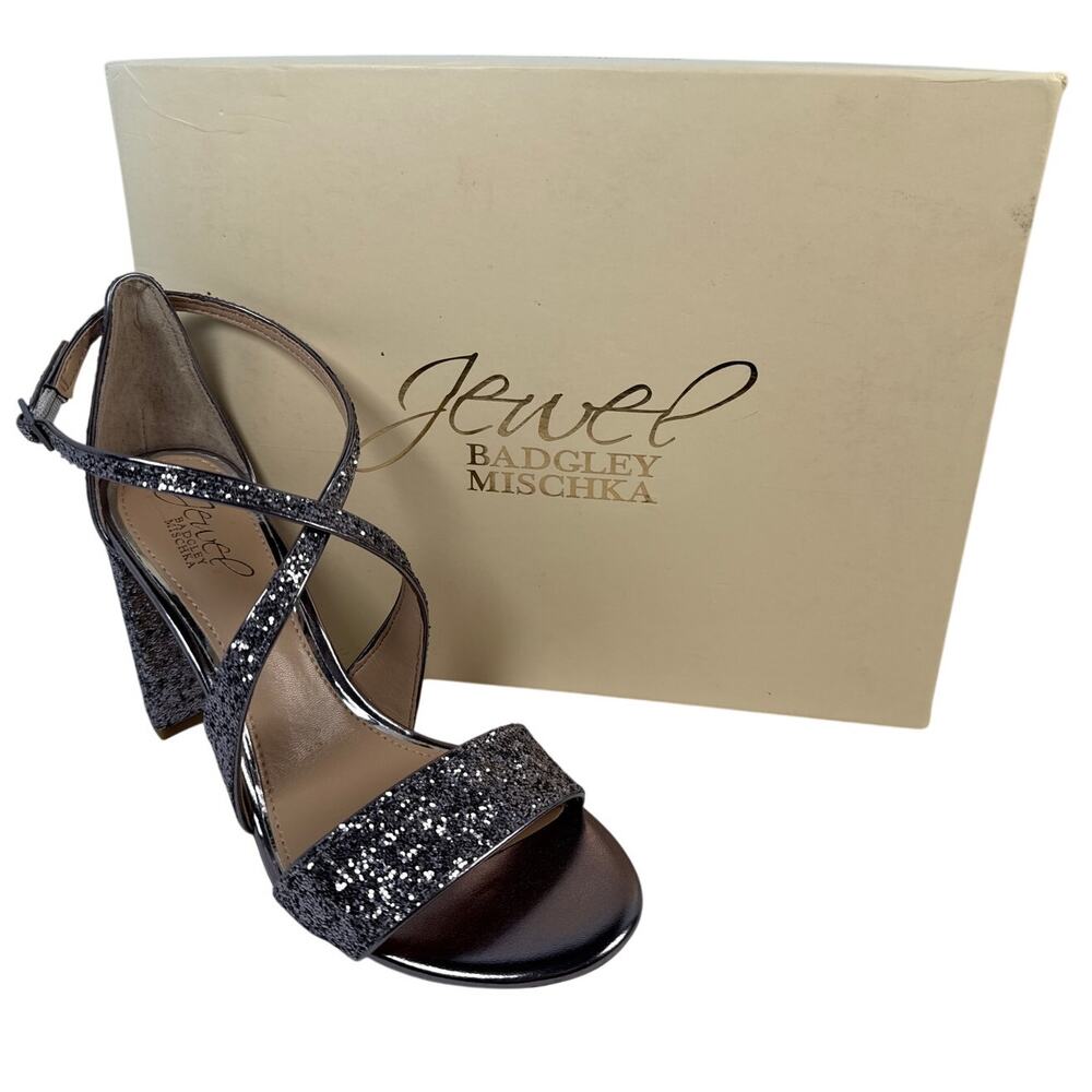 Badgley Mischka Cook High Heels‎ Womens 8 Metallic Smoke Glitter Evening Shoe
